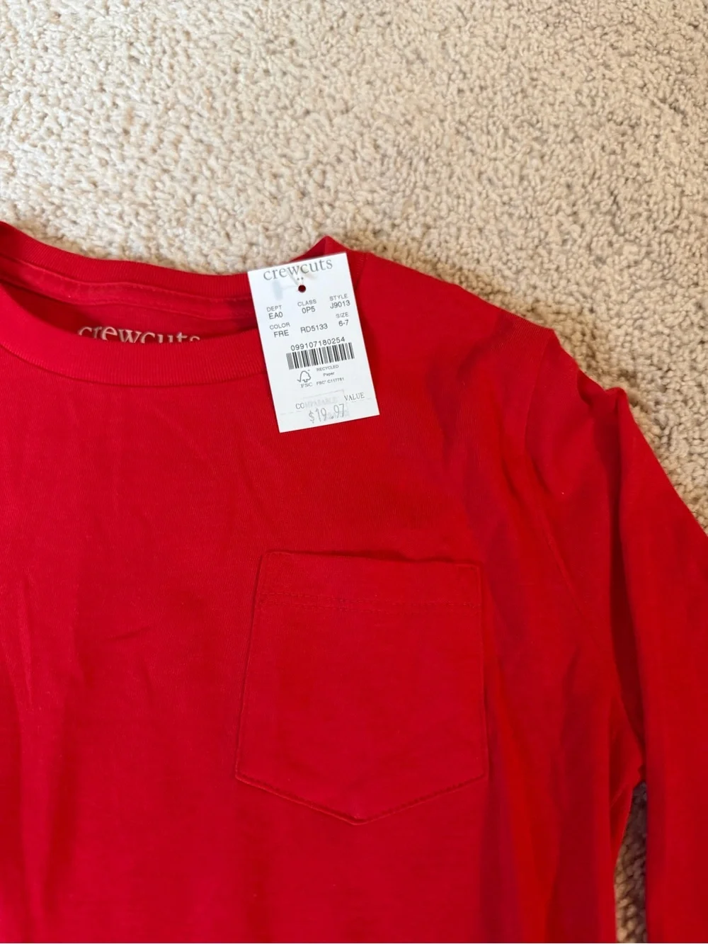 Crewcuts Red Long-Sleeve Pocket Tee